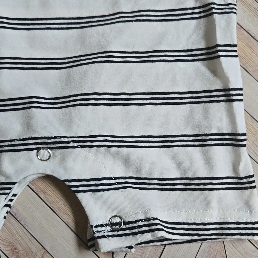 Baby Boy Black White Striped Romper Jumpsuit Short Sleeve Button-Up Outfit 0-3M